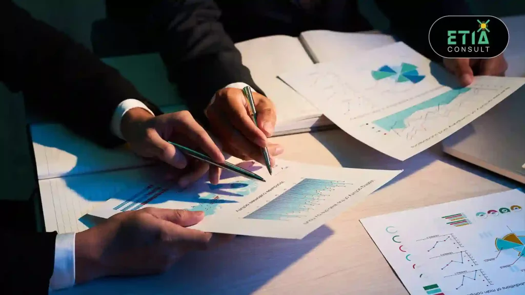 Risk management strategy planning for modern businesses with data analysis and financial protection concepts