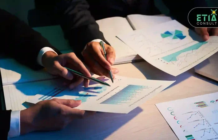 Risk management strategy planning for modern businesses with data analysis and financial protection concepts