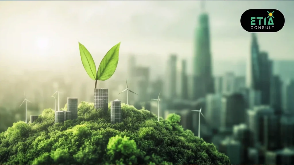 Sustainable finance concept showing green investment growth and eco-friendly financial planning