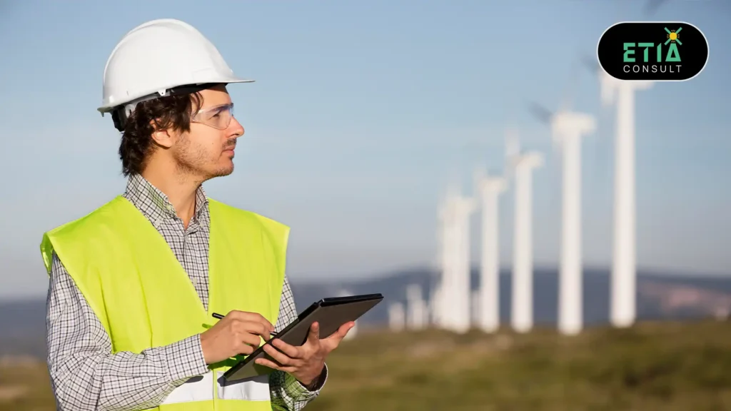 Energy industry professionals analyzing ESG reporting and sustainability challenges