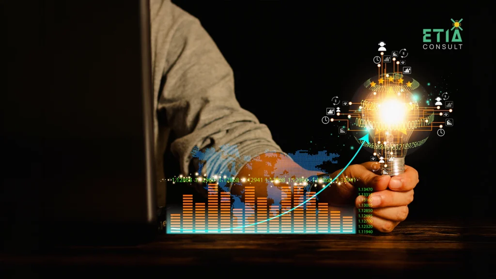 Digital dashboard showing the growing complexity of energy trading with real-time market data, risk analytics, and power trading networks