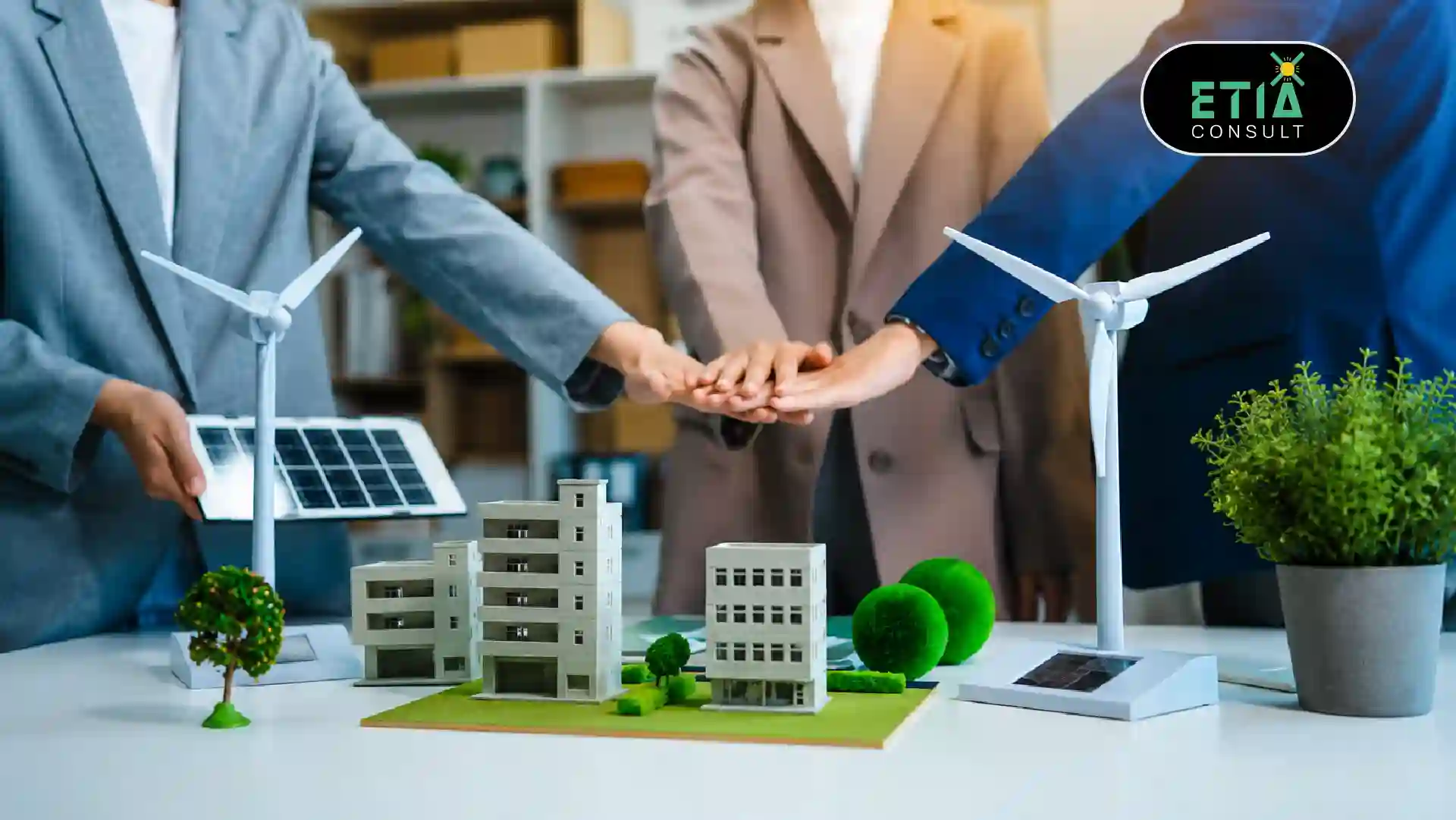 ETIAconsult technology integration strategy session for energy enterprises — consultants mapping digital ecosystems across trading platforms, asset management, ETRM systems, IT and OT infrastructure, and financial reporting tools to build a connected, scalable energy enterprise architecture
