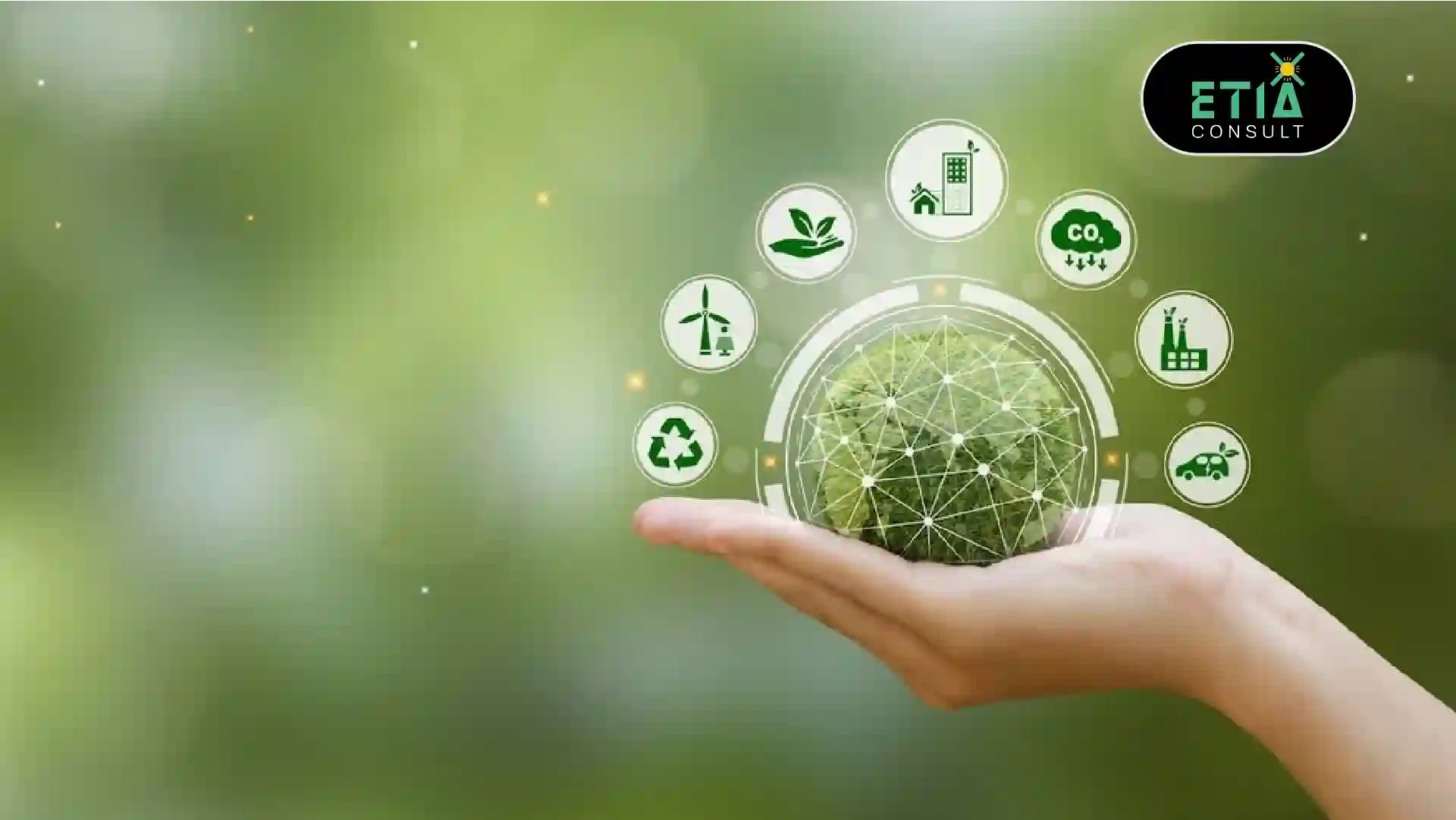 ESG framework and sustainability strategy development for energy companies — ETIAconsult Netherlands consultant presenting a structured ESG framework covering environmental performance objectives, governance policies, social responsibility initiatives, risk assessment procedures, data management systems, and performance measurement to an energy organization leadership team