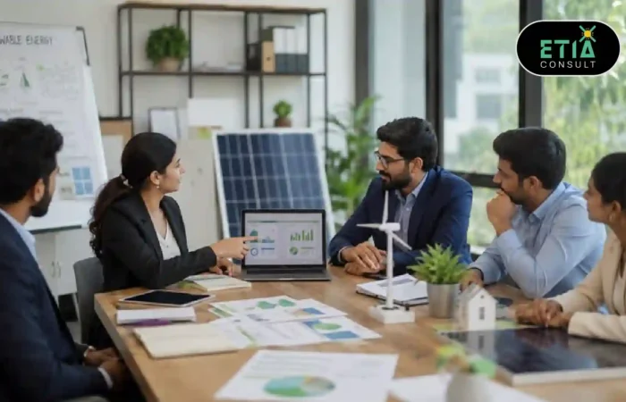 Business using sustainability competitive advantage through ESG strategy, renewable energy, innovation, and long-term growth.