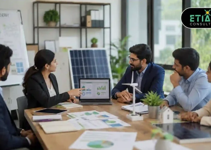 Business using sustainability competitive advantage through ESG strategy, renewable energy, innovation, and long-term growth.