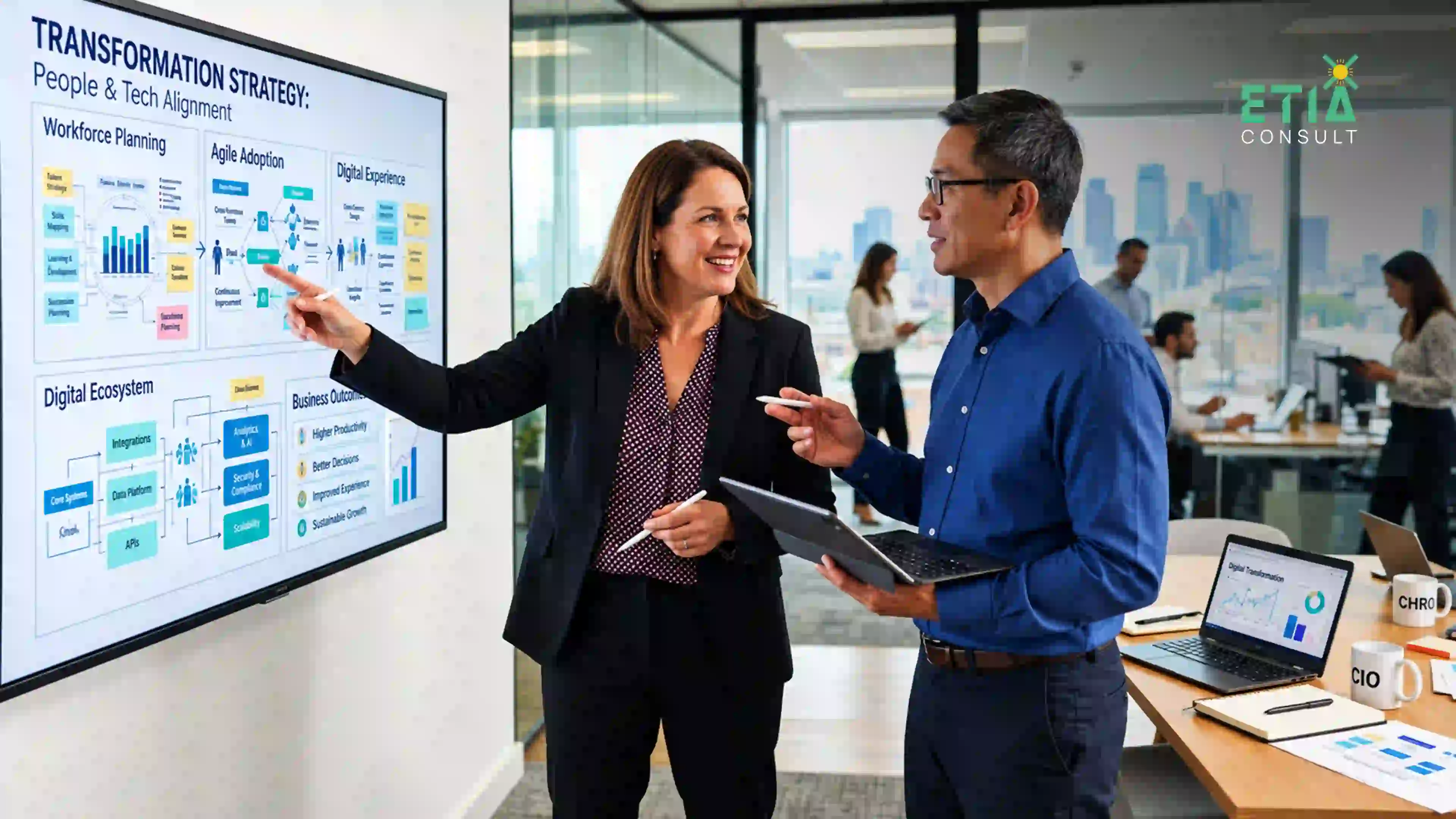 ETIAConsult business transformation consulting team conducting a strategic advisory assessment of an energy organization's operating model